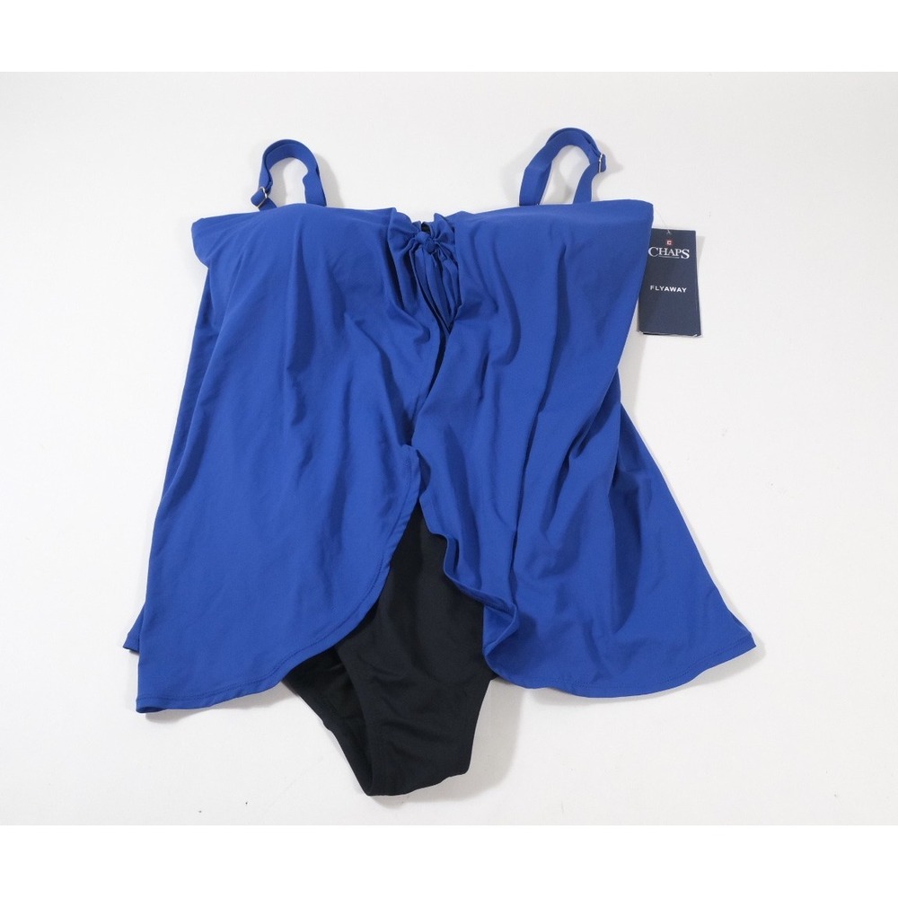 Chaps One Piece Swimsuit Women 18W Blue Flyaway Tummy Slimming Adjustable Straps